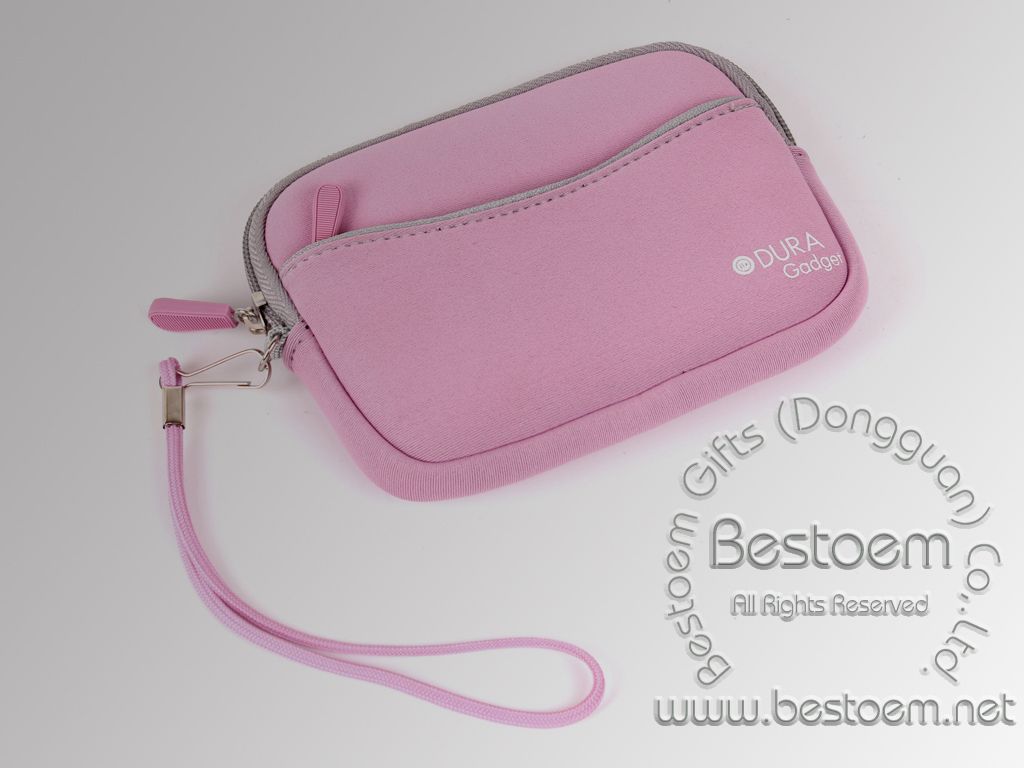 Neoprene hard drive bag made from light weight pink neoprene