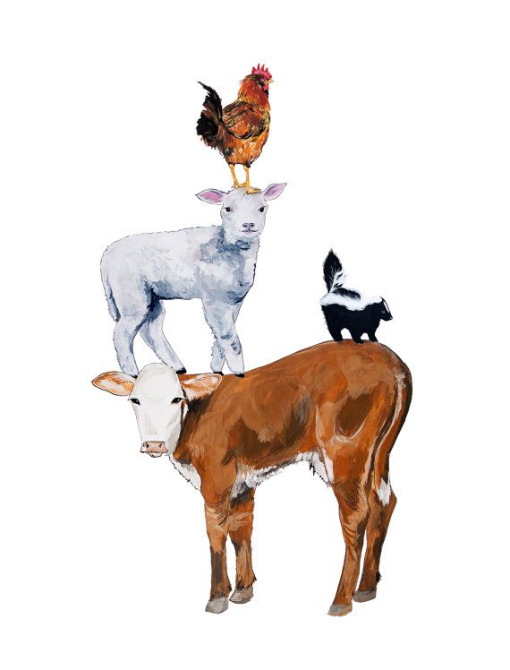Irene Akio Illustration pile of animals watercolor card