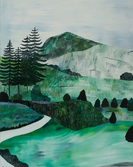 sally ross painting green pines