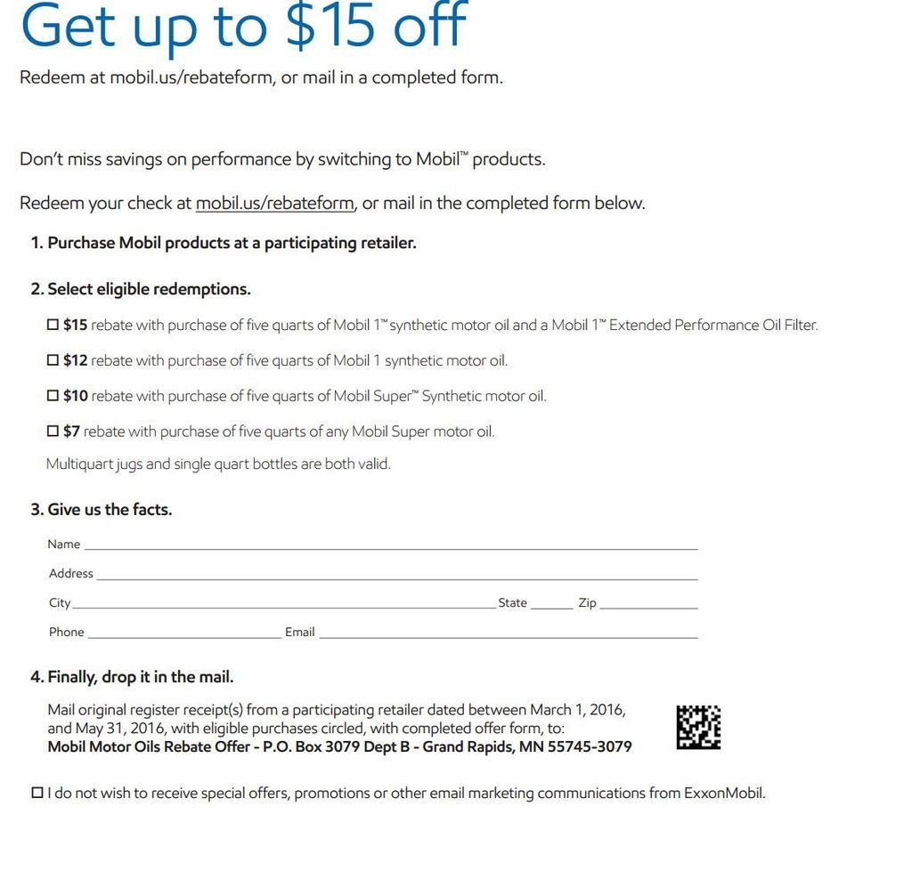 Mobil 1 Rebate >> 12 Dollar Rebate On Mobil 1 Synthetic Oil Page 2 Toyota Mobil 1 Rebate >> 12 Dollar Rebate On Mobil 1 Synthetic Oil Page 2 Toyota