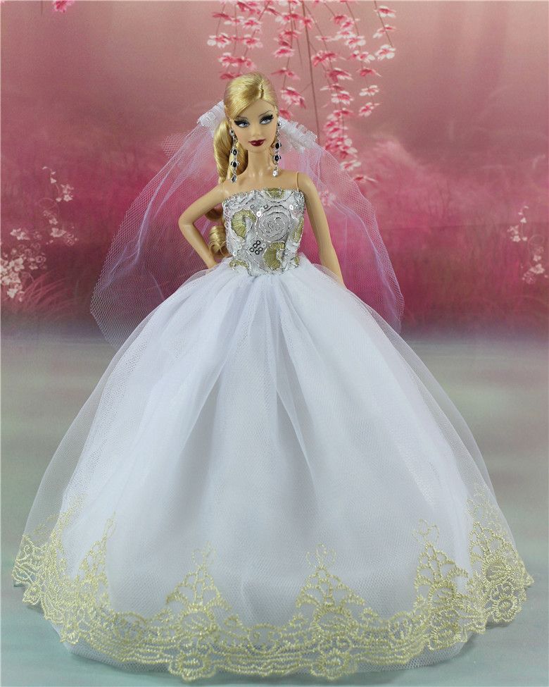 Doll K06 White Fashion Princess Party Dress//Wedding Clothes//Gown+Veil For 11 in