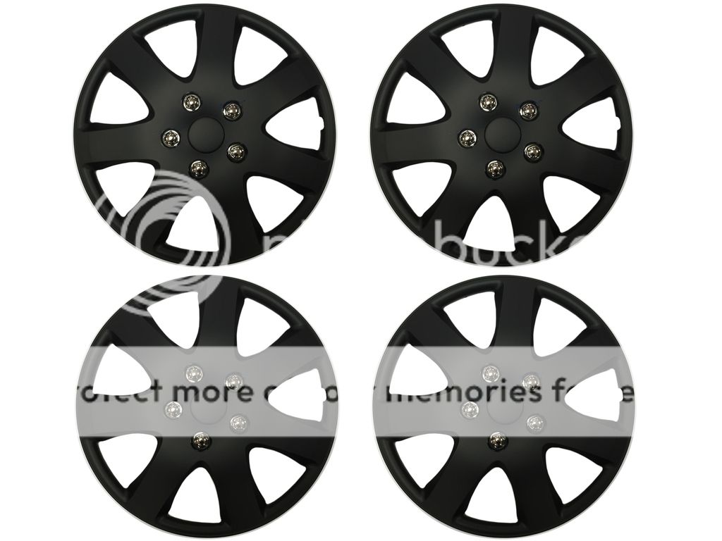 Matt Black Wheel Trims, Car Hub Cap Covers Set of 4 Complete with Cable