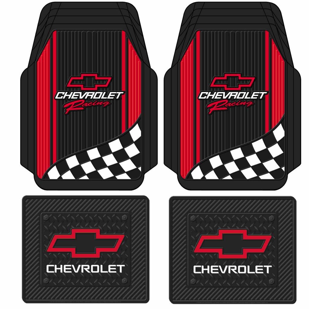 4pc Chevrolet Chevy Red Bowtie Racing Style Black Rubber Floor Mats ...